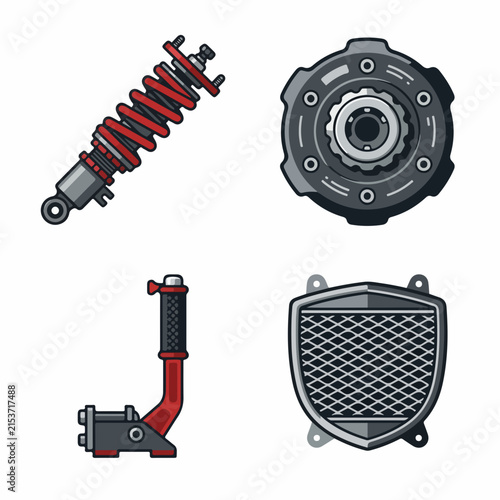 Automotive Suspension and Engine Parts Illustration.