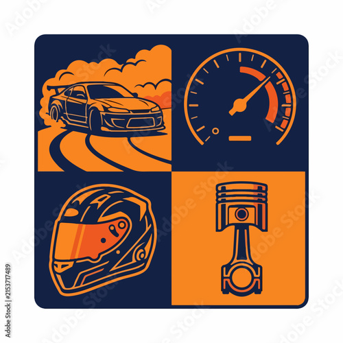 Automotive Speed and Power Icons Set.