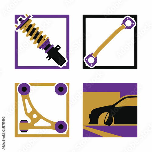 Automotive Suspension and Car Icons Set.
