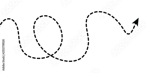 Fotografie Squiggle dashed line black arrow vector icon on a transparent background