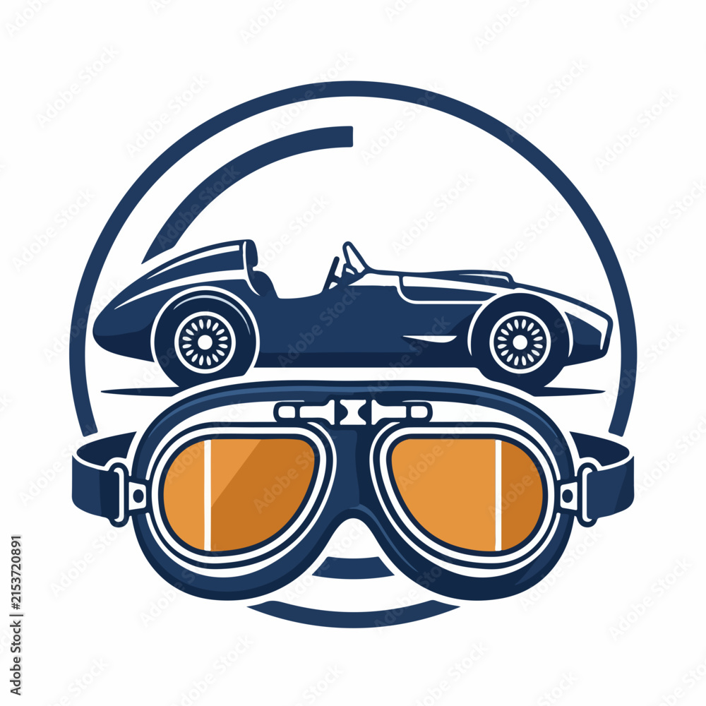 Naklejka premium Vintage Race Car and Goggles Emblem.
