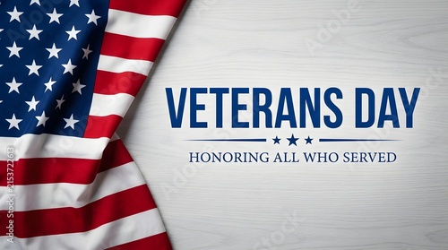 American flag with veterans day text honoring military service stars stripes white
