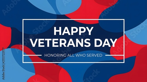 Blue and red celebrating veterans day with patriotic ribbon white