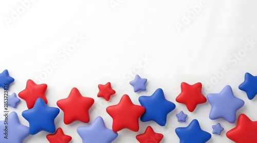Colorful abstract shapes in red, blue, and white geometric pattern