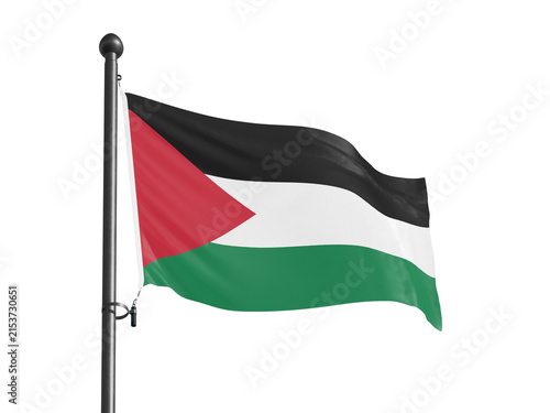 Foto Palestine national flag waving on a flagpole against black background with reali