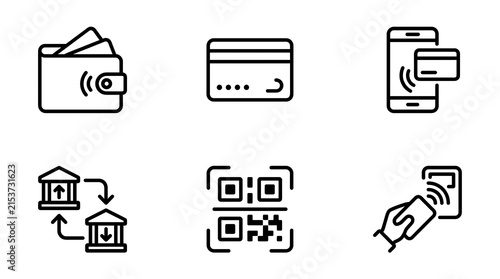 Fintech and Digital Payment Line Icon Set