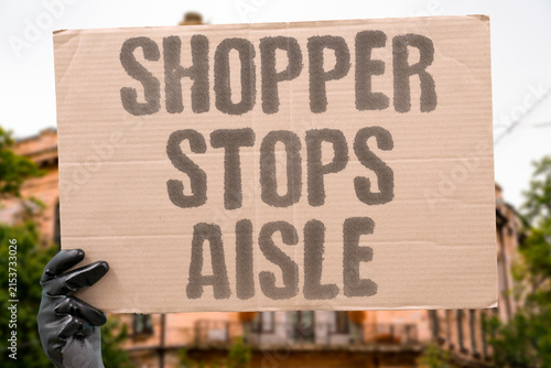 Canvastavla "Shopper Stops Aisle" A shopper stopping in the aisle makes everyone go around