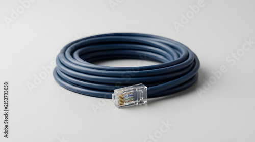 Ethernet network cable with RJ45 connector on minimalist surface