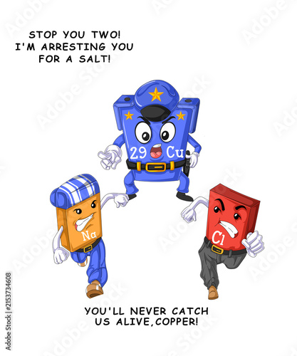 Konstfotografi Funny chemistry pun vector illustration of copper police arresting sodium and ch