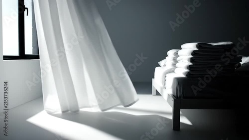 Minimalist Bedroom With Sunlight Flowing Through Sheer Curtains 4K
