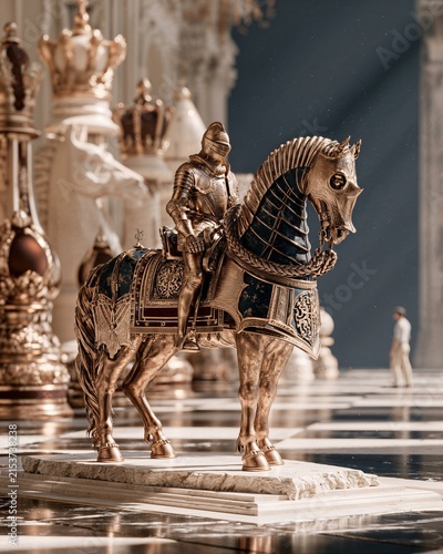 Ornate Equestrian Knight Sculpture in a Grand Palace Hall