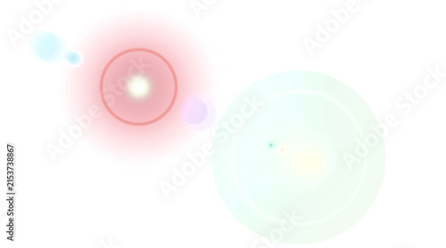 Abstract Red Glow and Soft Cyan Light Rings with Pastel Particles. Dreamy Lens Flare Background.