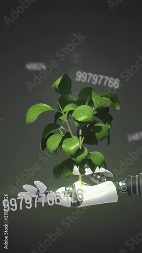 Animation of numbers changing over robot's arm with plant