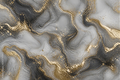 Dark marble swirls with gold veins on gray background