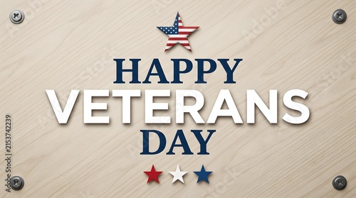 Happy veterans day poster with patriotic stars and emblem