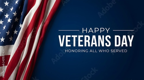 Patriotic veterans day greeting with waving american flag stars stripes white