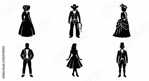 Quadro su tela historical and vintage fashion silhouettes set