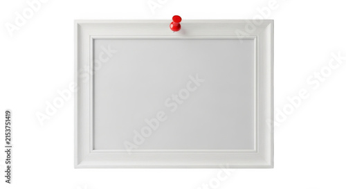 Blank white picture frame with red pin on a pure background