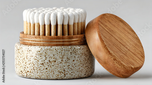 Modern bamboo cotton swab holder luxury bathroom countertop organizer Images