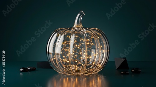 Glass Pumpkin with Warm LED Lights photo image