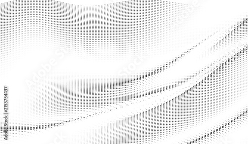 Dynamic ripple halftone mesh pattern with black and white gradient effects perfect for modern abstract vector backgrounds motion graphics or print overlay styles
