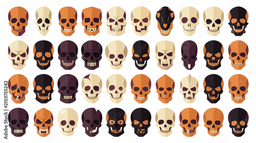 Obraz premium Zombie Dead Skull Collection. Vector Template Set. Dead Head Series. Halloween Art. Terrifying Skulls isolated on White Background