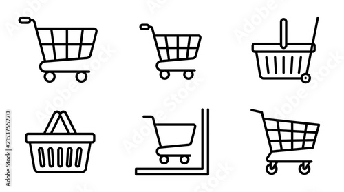 Shopping Cart and Basket Line Icon Set for Retail and E-commerce