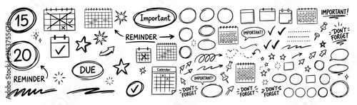 Foto Hand drawn doodle vector mega set of Calendar Highlights featuring date circles,