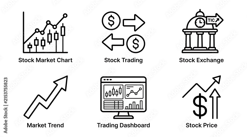 Fototapeta premium Stock Market and Trading Line Icons Set