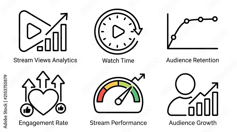 Fototapeta premium Video Streaming and Social Media Analytics Icon Set