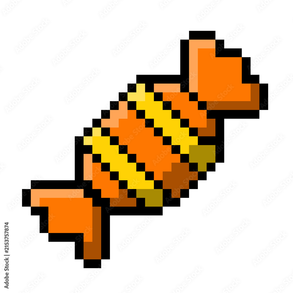 Fototapeta premium Pixel Art Wrapped Candy with Orange and Yellow Stripes