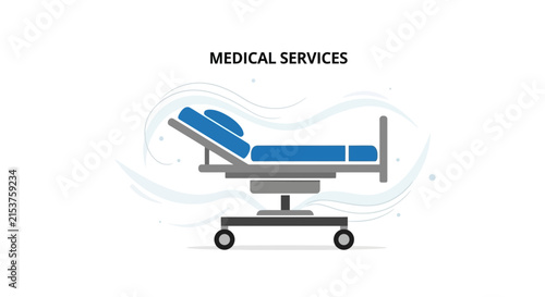 Medical Stretcher Illustration on White Background, Representing Healthcare and Patient Care