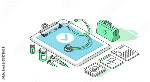 Medical Supplies And Equipment Depicted With Clean And Minimalist Isometric Design