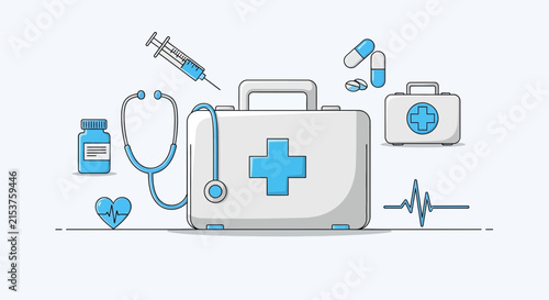 Medical Supplies And Equipment Depicted With Clean And Minimalist Graphic Style