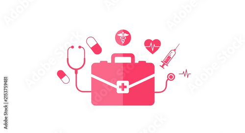 Medical Supplies And Equipment Depicted With Icons Indicating Health Care Services