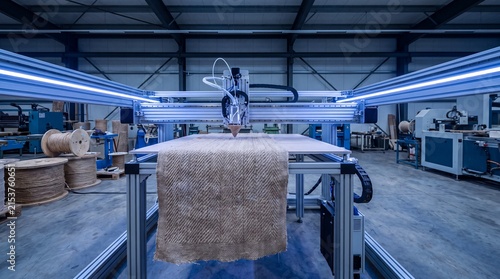 3D Printer Extruding Biodegradable Fabric in Industrial Setting