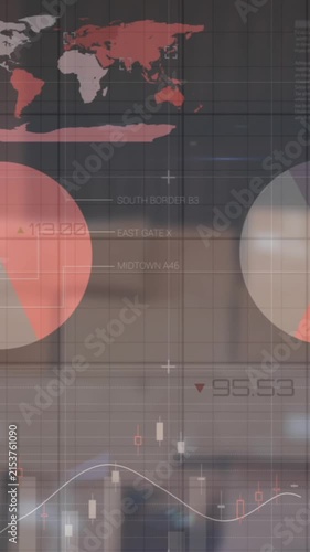 Animation of financial data and graphs over packages in warehouse