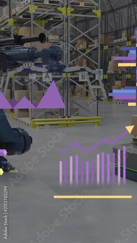 Animation of diagrams and data processing over machines working in warehouse