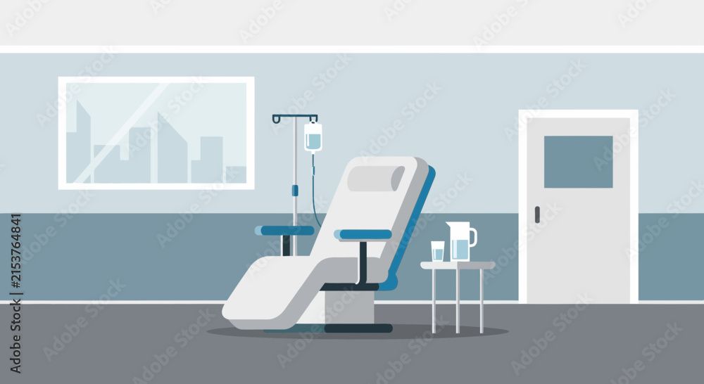 Fototapeta premium Medical Room Illustration with Therapeutic Equipment and Intravenous Infusion Drip System