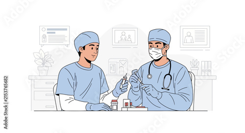 Medical Professionals Preparing Syringe for Injection in Clean and Modern Office Style
