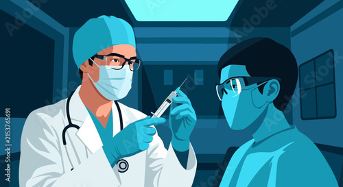 Medical Professionals Preparing Syringe for Injection in Sterile and Modern Healthcare Setting