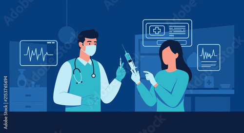 Medical Professionals Preparing Syringe for Injection Treatment in Clinic Room Environment