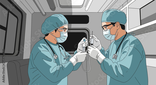 Medical Professionals Preparing Syringes in a Sterile Environment for Critical Intervention