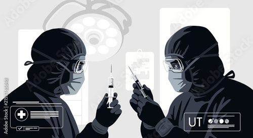 Medical Professionals Preparing Syringes Inside Of An Operating Room For Medical Application or