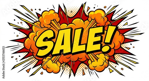 Dynamic comic book sale explosion graphic in bright colors