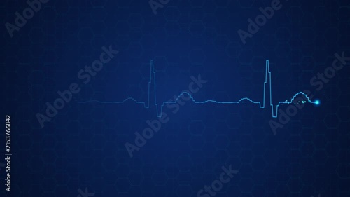 Abstract digital medical background featuring a glowing heartbeat pulse line on a blue hexagonal pattern technology design element motion, animation, loop, video