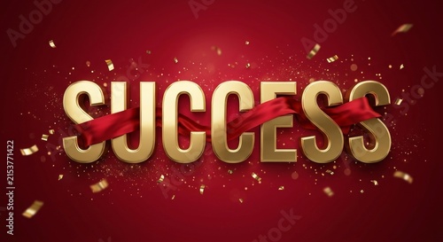 Elegant golden success typography with festive red background
