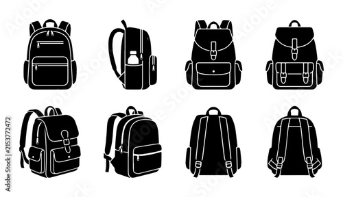 Modern Backpack Icons Set: School, Travel, Outdoor Gear Vector Graphics Collection
