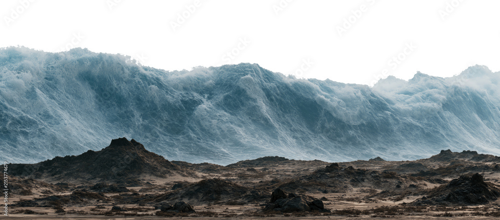 Fototapeta premium A tsunami over mountains landscape isolated on the transparent background.
