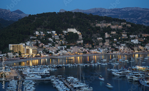 Puerto do Soller at early evening boats and waterfront buildings